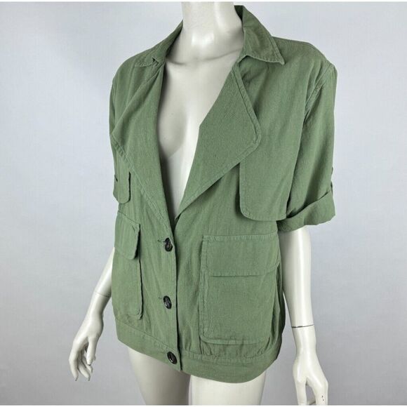 FRAME Cotton Jacket With Oversized Pockets Women M EUC Short Sleeve V-Neck - Picture 2 of 12